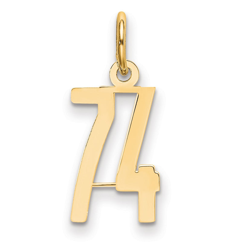 14K Yellow Gold Small Elongated Number 74 Charm