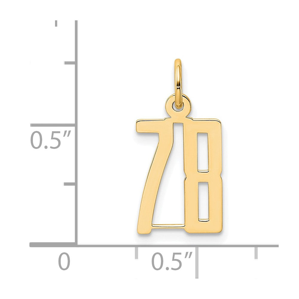 14K Yellow Gold Small Elongated Number 78 Charm
