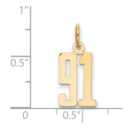 14K Yellow Gold Small Elongated Number 91 Charm