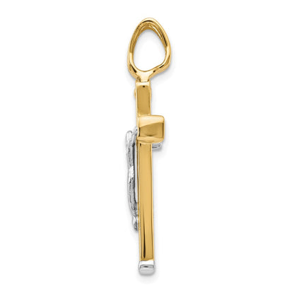 14K Two Tone Polished Crucifix Pendant