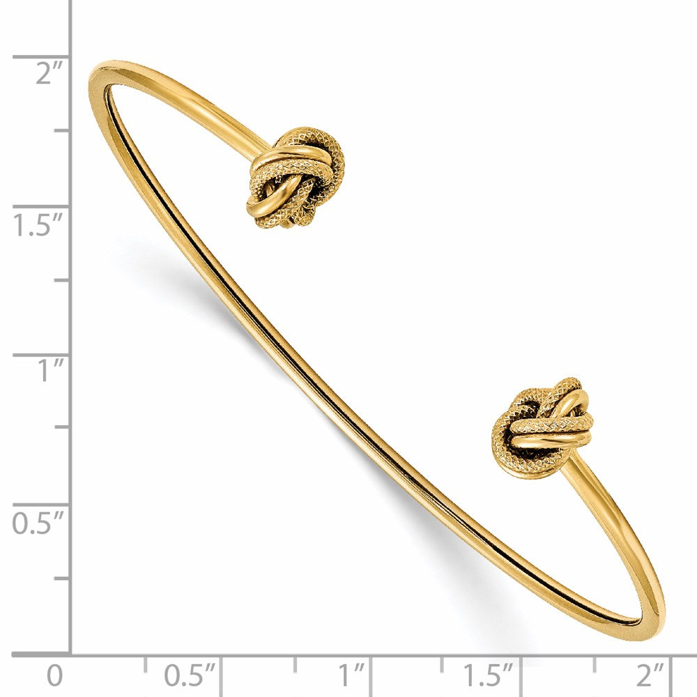 14K Yellow Gold Polished And Textured Love Knot Flexible Cuff Bangle
