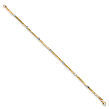 14K Two Tone Polished D/C Beaded Bracelet