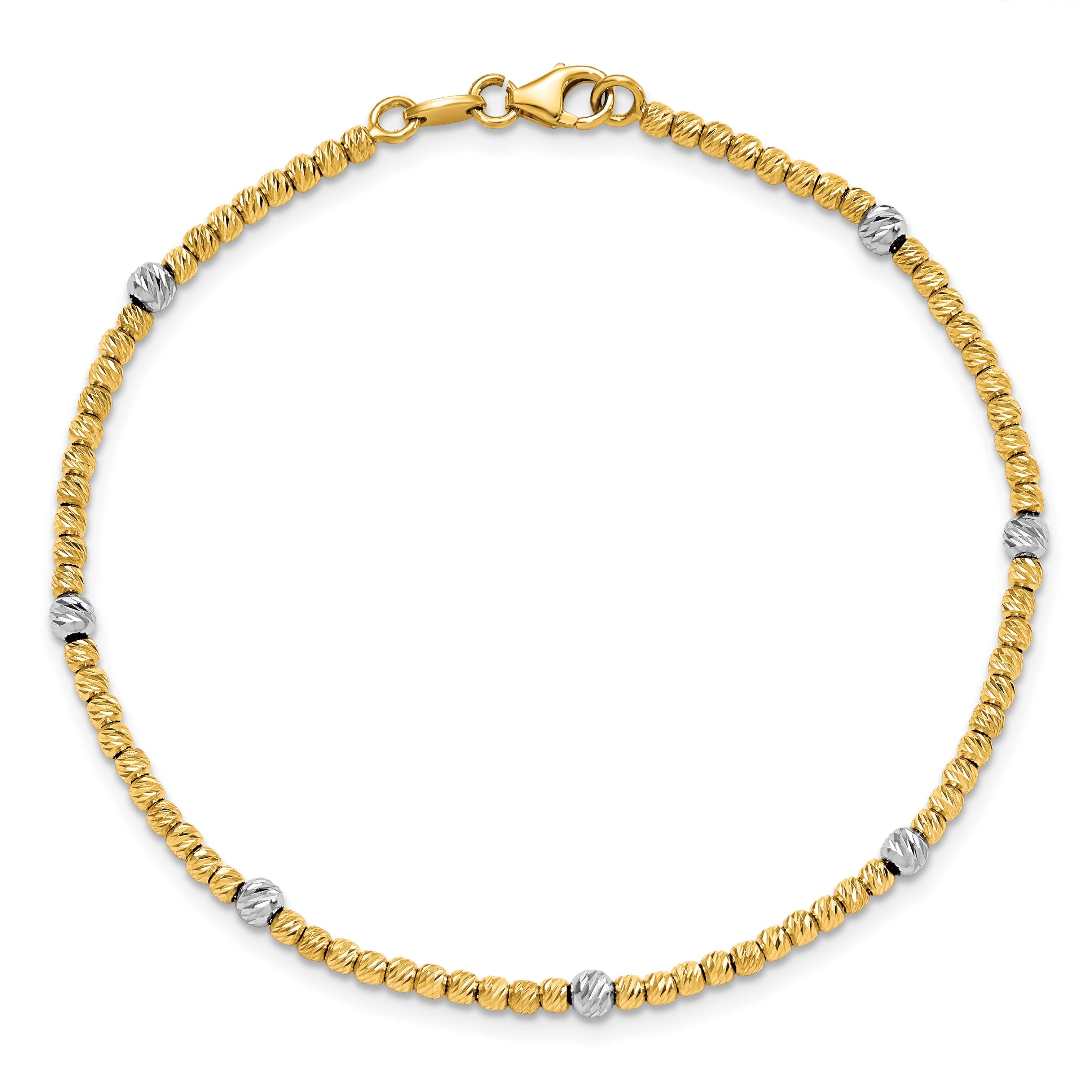 14K Two Tone Polished D/C Beaded Bracelet
