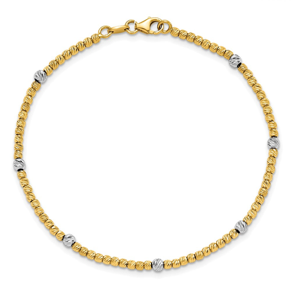 14K Two Tone Polished D/C Beaded Bracelet