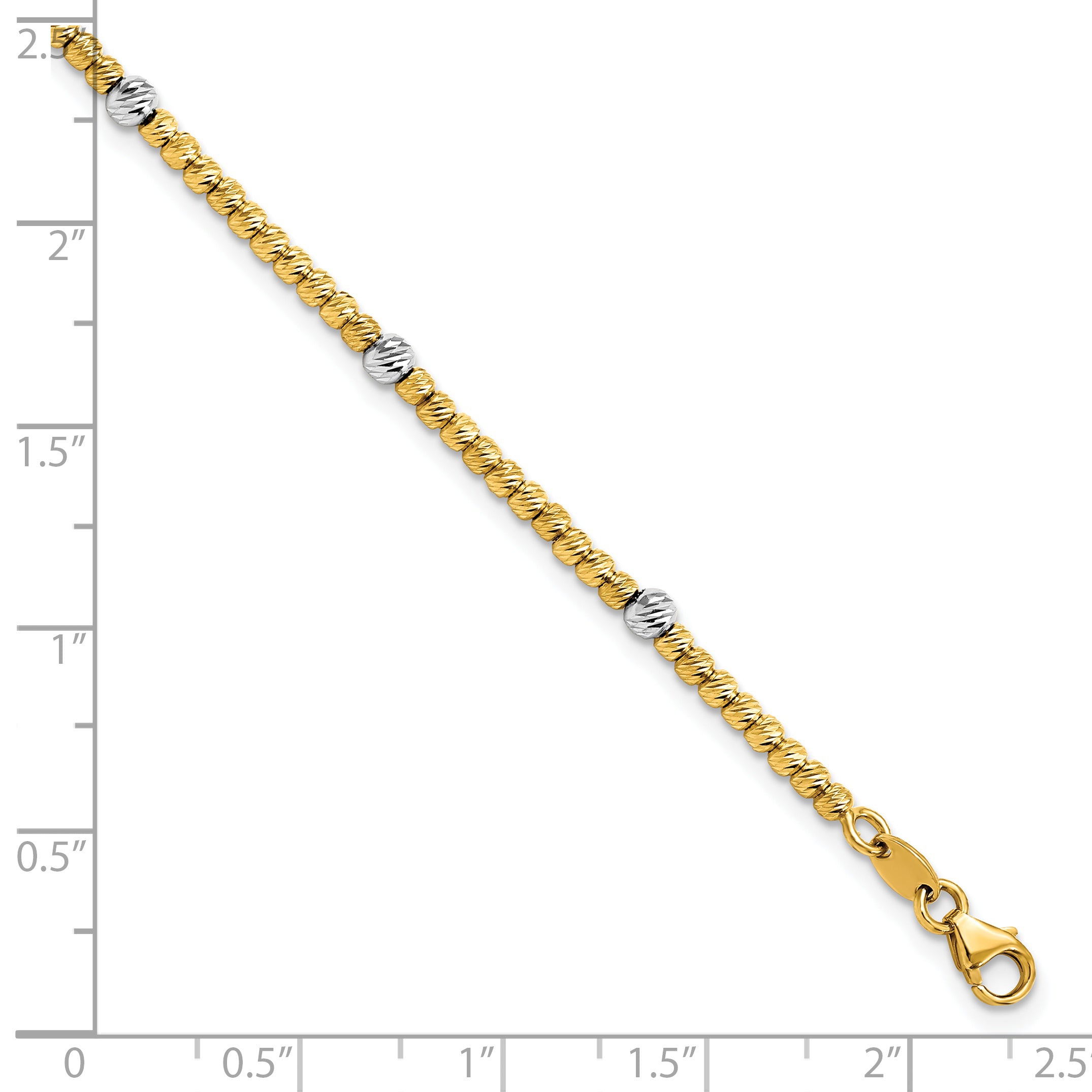 14K Two Tone Polished D/C Beaded Bracelet