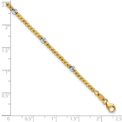 14K Two Tone Polished D/C Beaded Bracelet