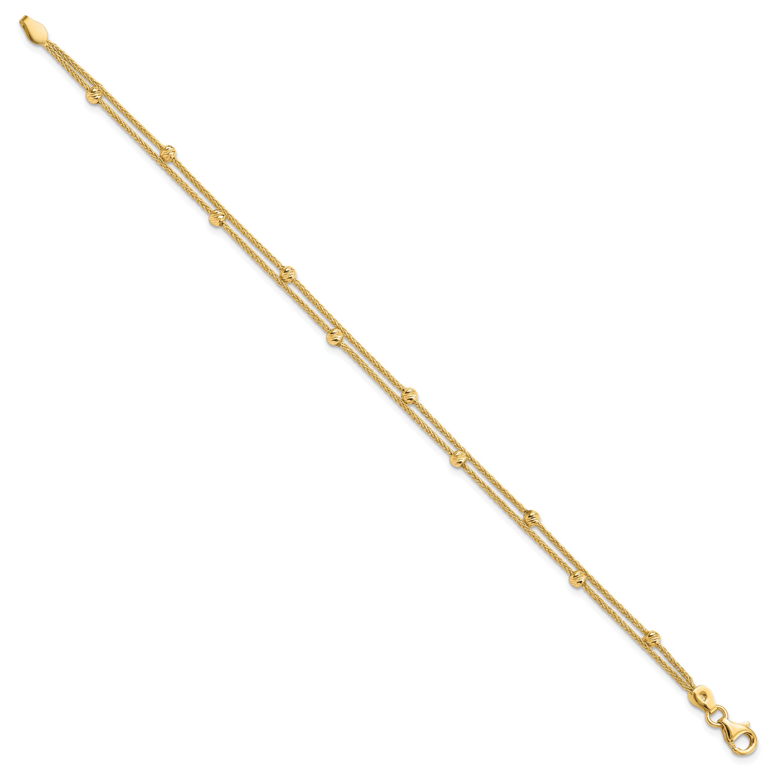 14K Yellow Gold Polished And Diamond Cut Beads 2 Strand Bracelet
