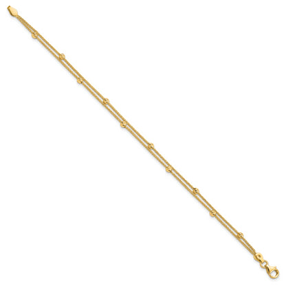 14K Yellow Gold Polished And Diamond Cut Beads 2 Strand Bracelet