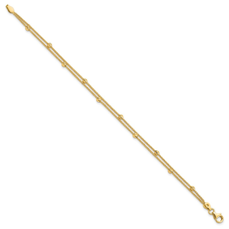 14K Yellow Gold Polished And Diamond Cut Beads 2 Strand Bracelet