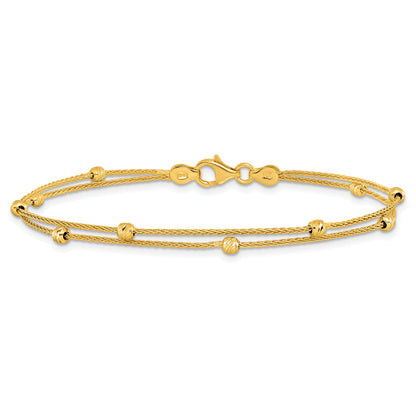 14K Yellow Gold Polished And Diamond Cut Beads 2 Strand Bracelet