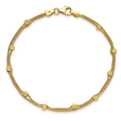 14K Yellow Gold Polished And Diamond Cut Beads 2 Strand Bracelet
