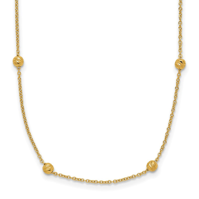 14K Yellow Gold Polished D/C Beaded 17In With 2In Ext. Necklace