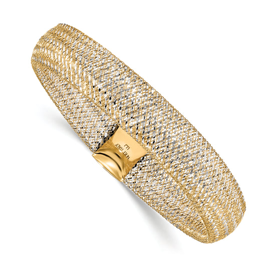 14K Yellow & Rhodium Polished Mesh Stretch Bracelet