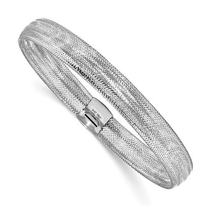 14K Yellow & Rhodium With White Plating Polished Mesh Stretch Bracelet