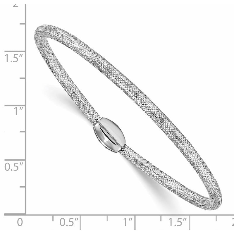14K Yellow & Rhodium White Rh Plating Polished Mesh Stretch Bracelet