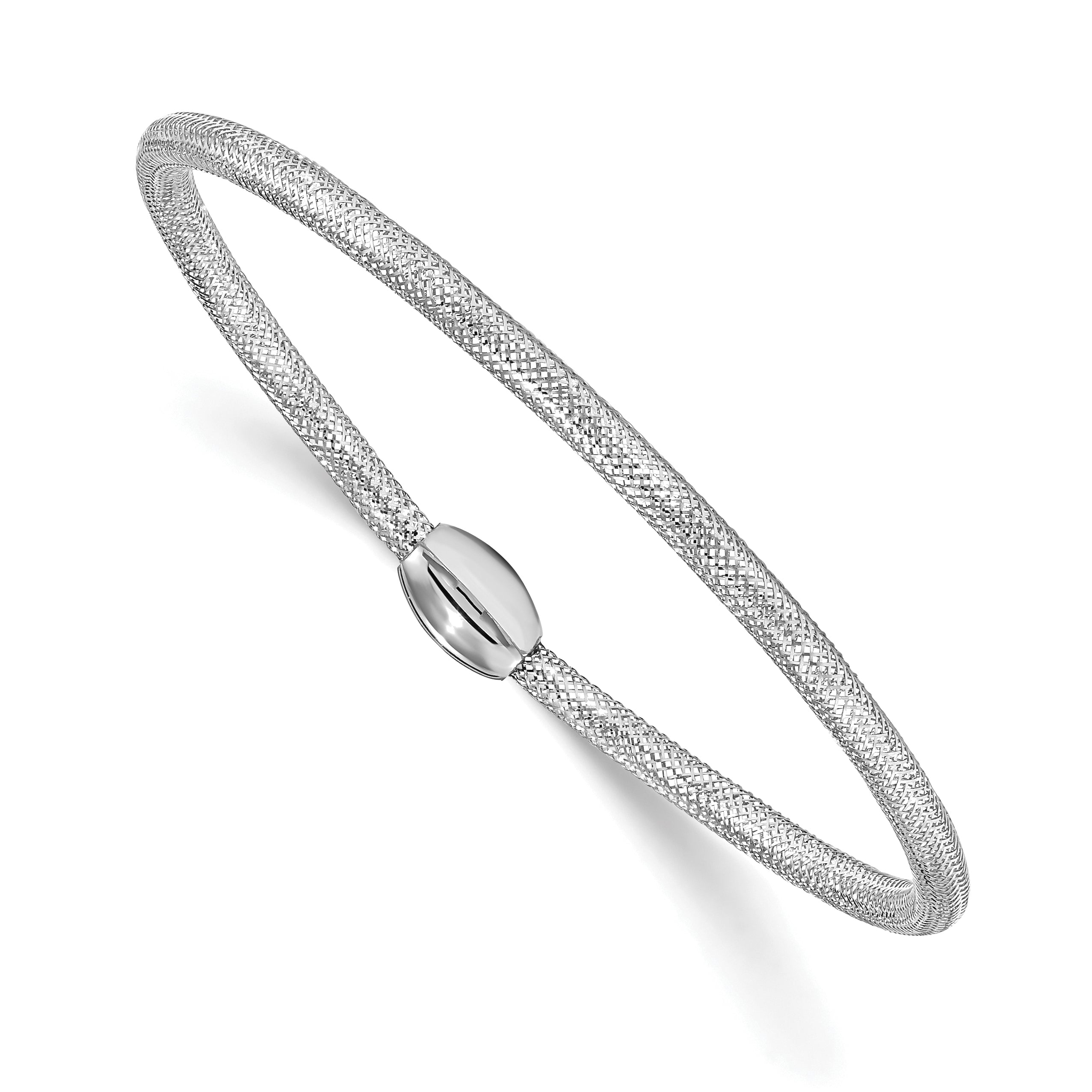 14K Yellow & Rhodium White Rh Plating Polished Mesh Stretch Bracelet
