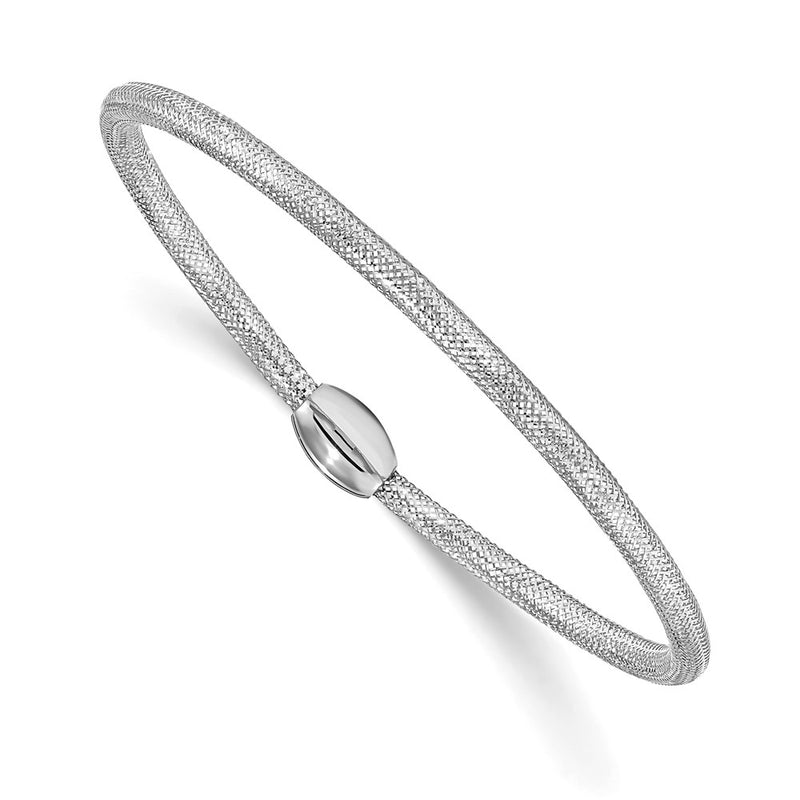 14K Yellow & Rhodium White Rh Plating Polished Mesh Stretch Bracelet