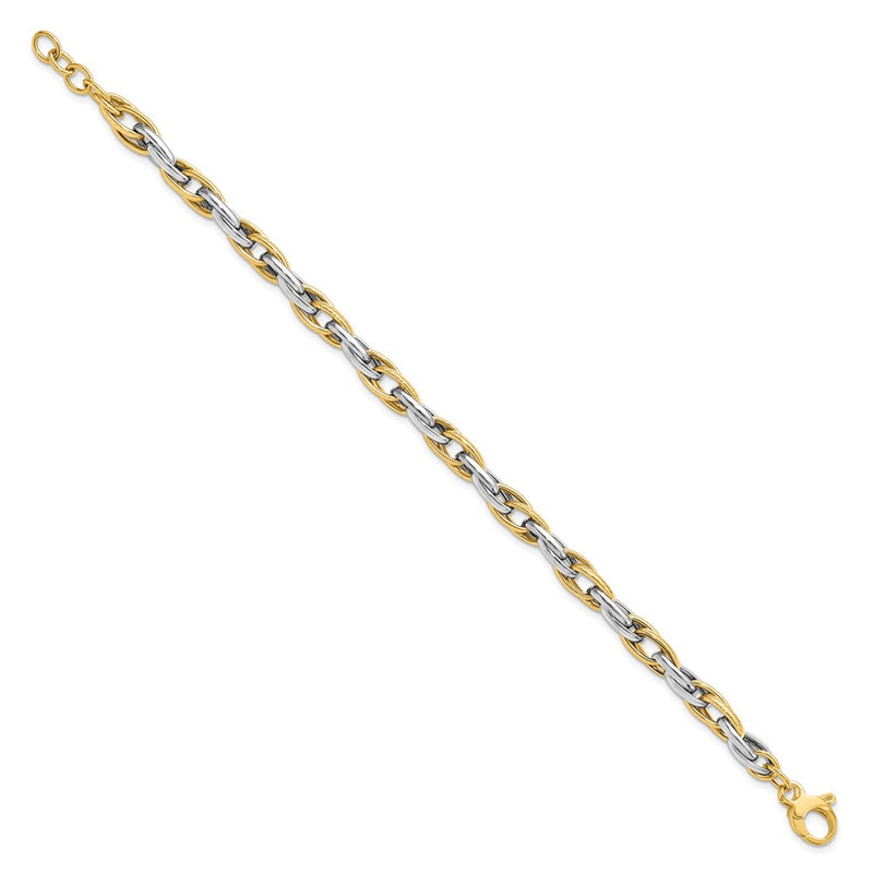 14K Two Tone Polished W/.5In Ext. Bracelet