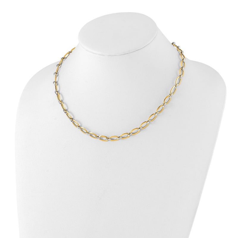 14K Two Tone Polished W/. Ext. Chain Necklace