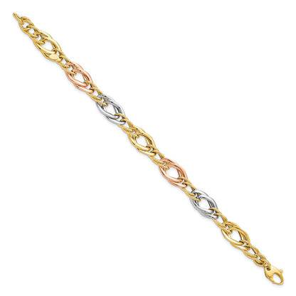 14K Tri Color Polished Link Bracelet