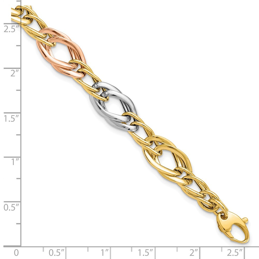 14K Tri Color Polished Link Bracelet