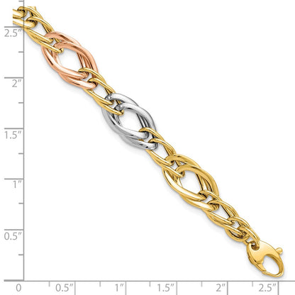 14K Tri Color Polished Link Bracelet