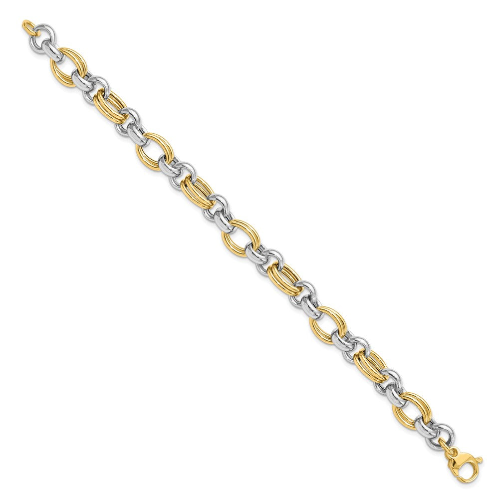 14K Two Tone Polished Link Bracelet