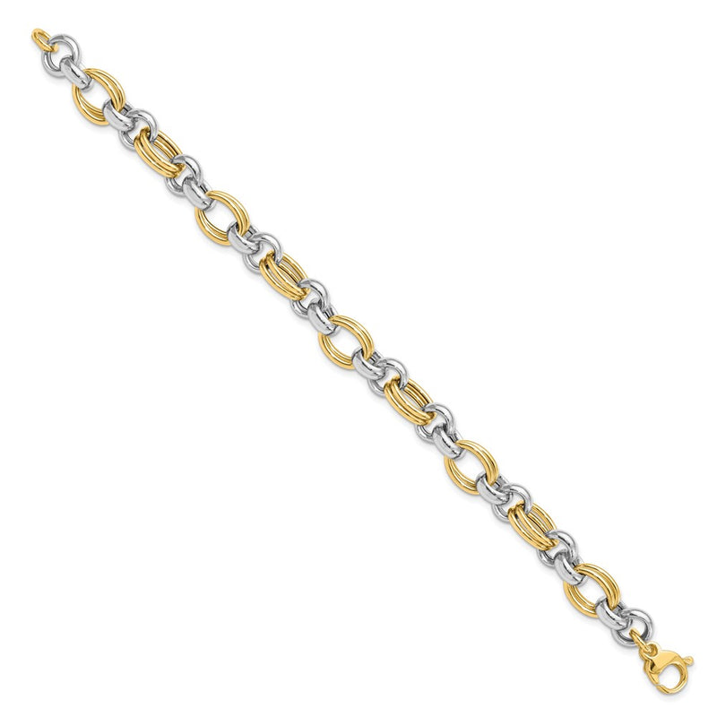 14K Two Tone Polished Link Bracelet