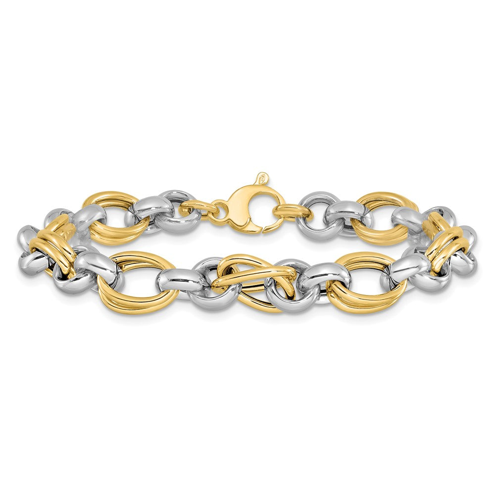 14K Two Tone Polished Link Bracelet