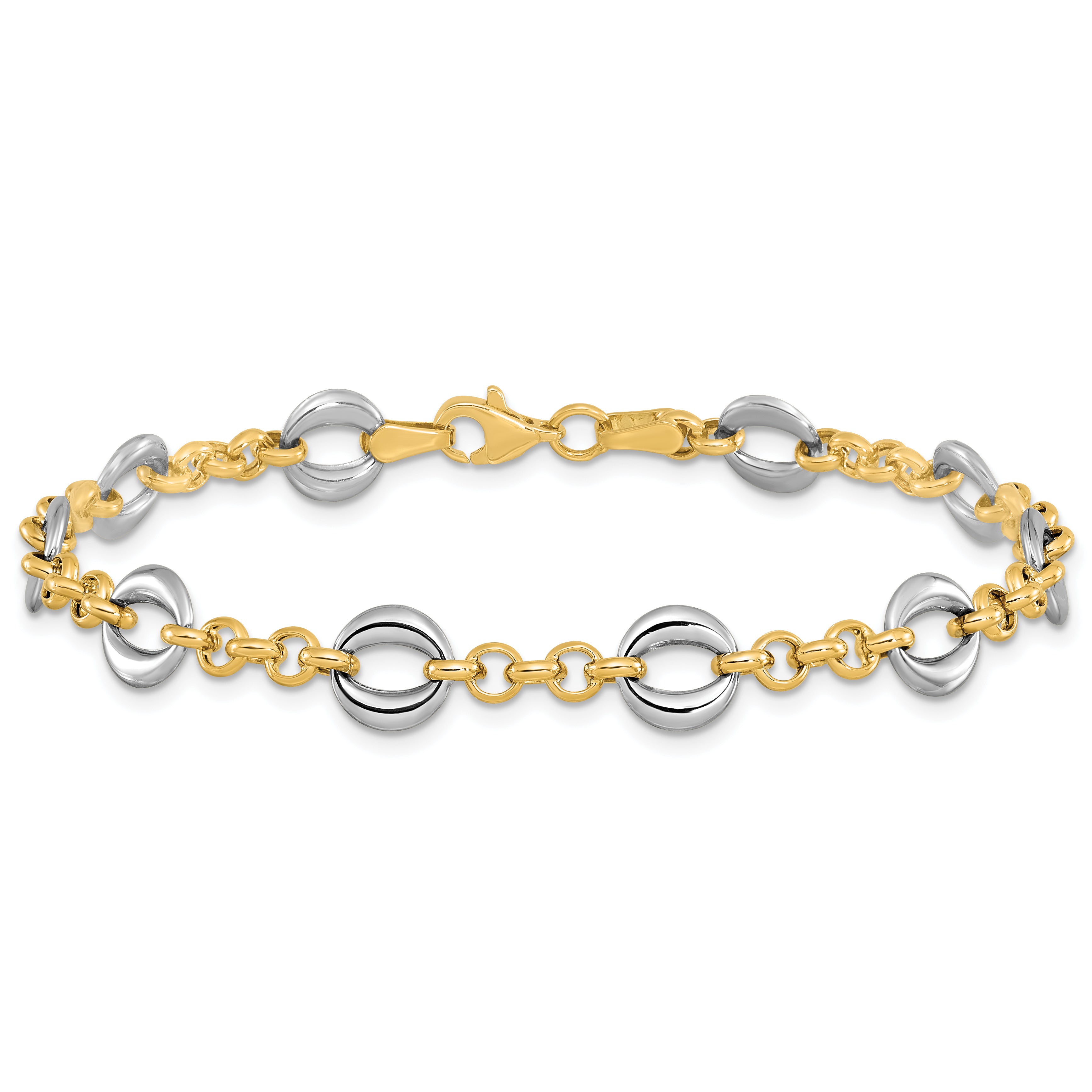 14K Two Tone Polished Fancy Link Bracelet