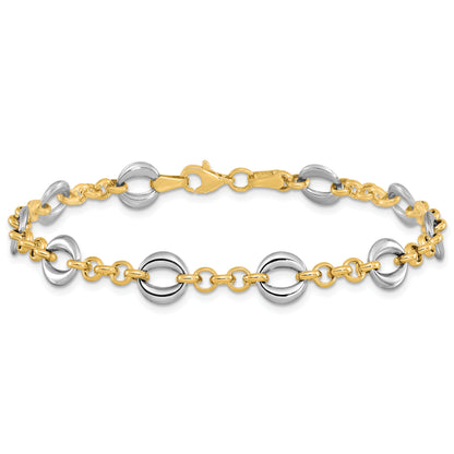 14K Two Tone Polished Fancy Link Bracelet