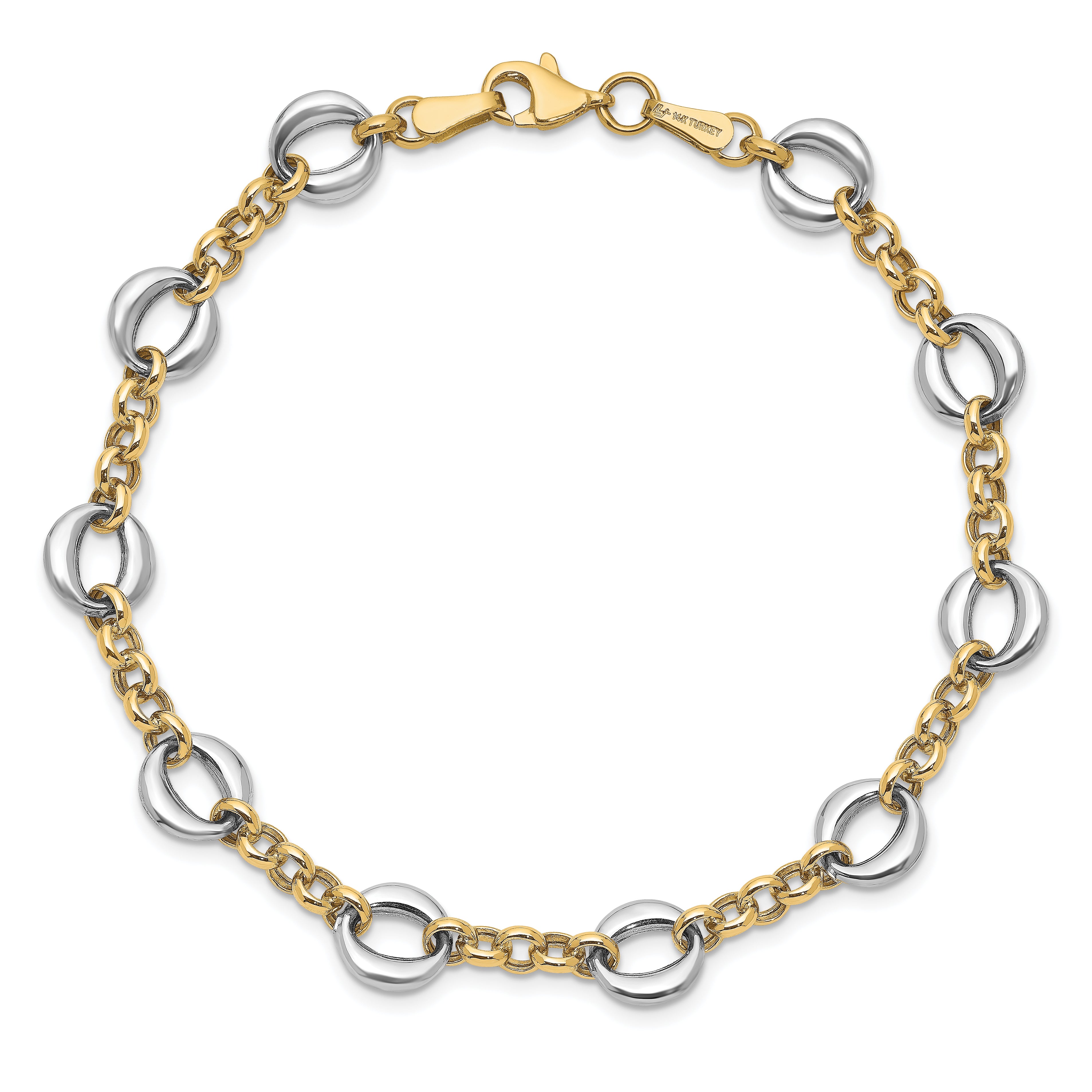 14K Two Tone Polished Fancy Link Bracelet