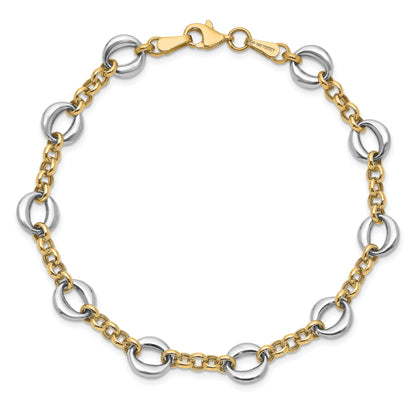 14K Two Tone Polished Fancy Link Bracelet