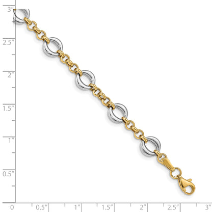 14K Two Tone Polished Fancy Link Bracelet