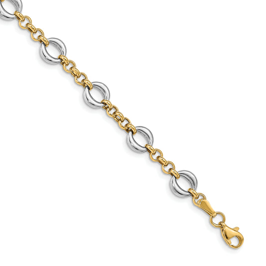 14K Two Tone Polished Fancy Link Bracelet