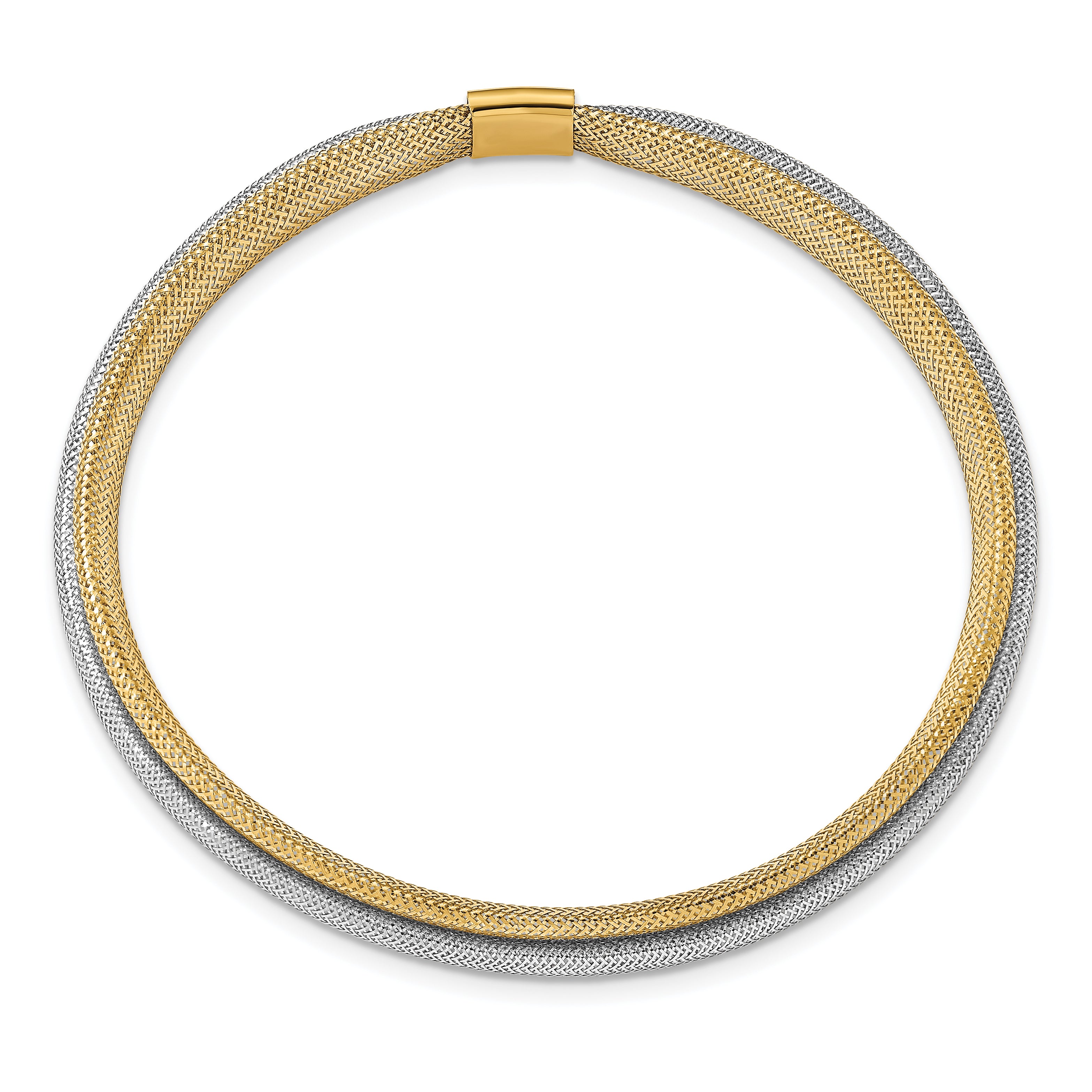 14K Yellow & Rhodium Polished Mesh Stretch Bracelet