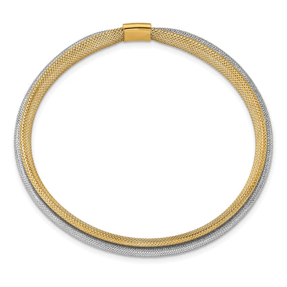 14K Yellow & Rhodium Polished Mesh Stretch Bracelet