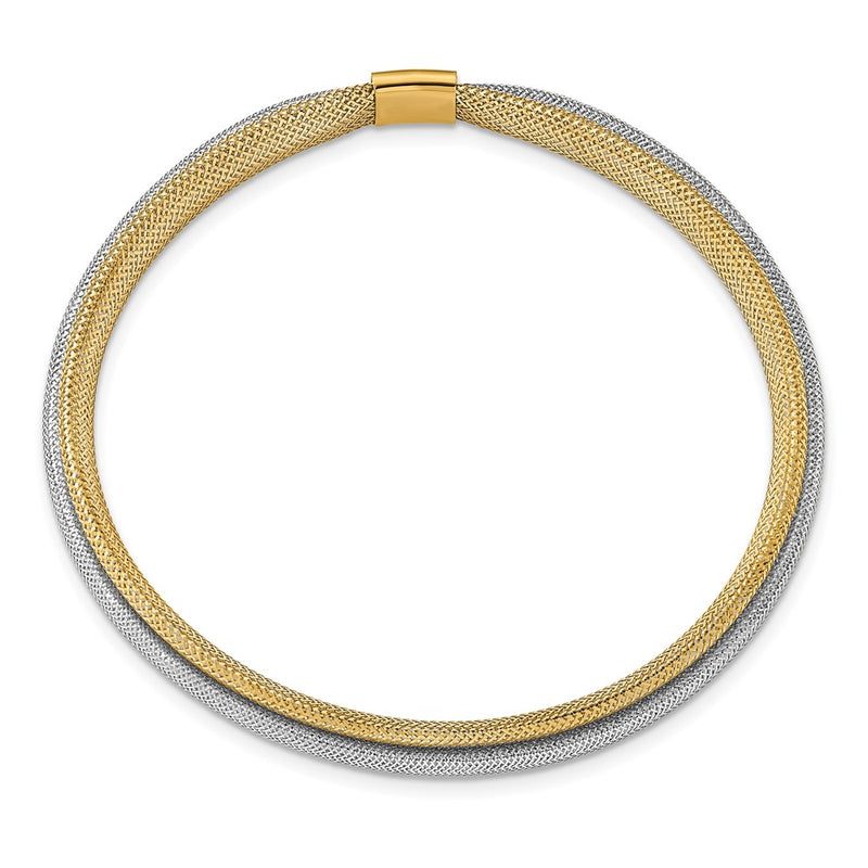 14K Yellow & Rhodium Polished Mesh Stretch Bracelet