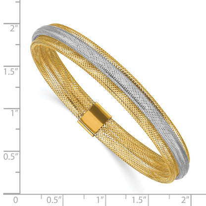 14K Yellow & Rhodium Polished Mesh Stretch Bracelet