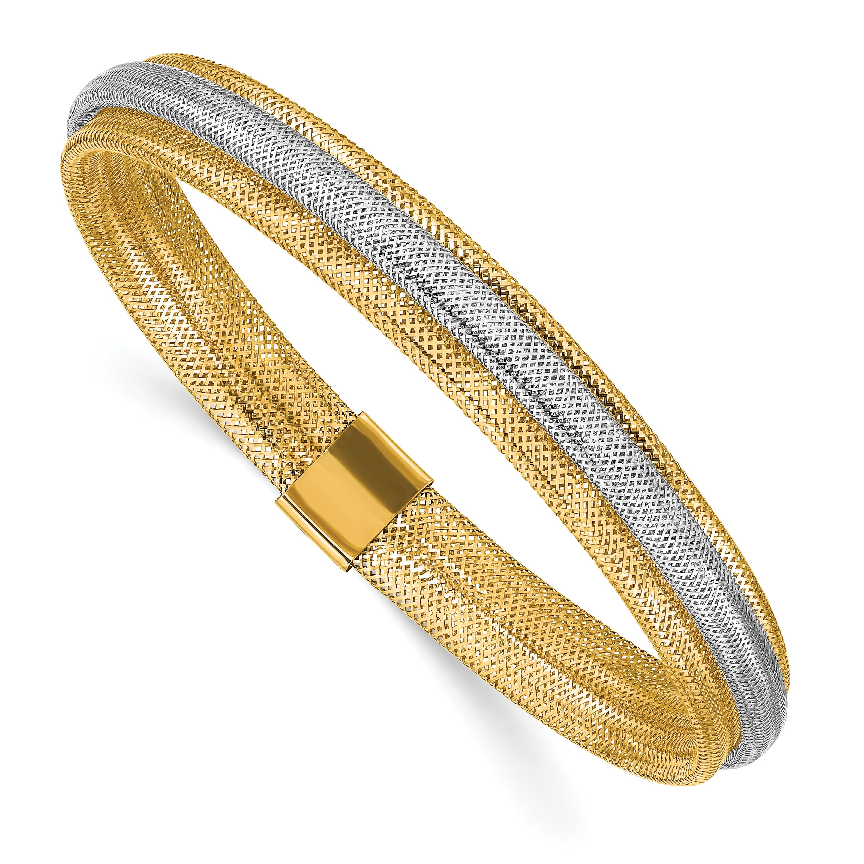 14K Yellow & Rhodium Polished Mesh Stretch Bracelet