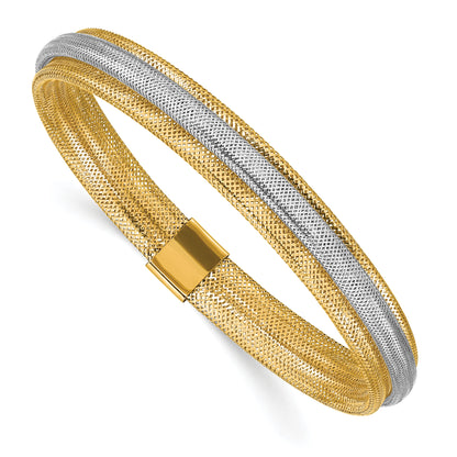 14K Yellow & Rhodium Polished Mesh Stretch Bracelet