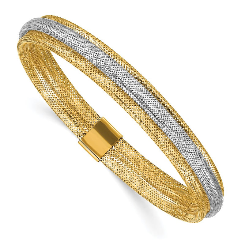 14K Yellow & Rhodium Polished Mesh Stretch Bracelet