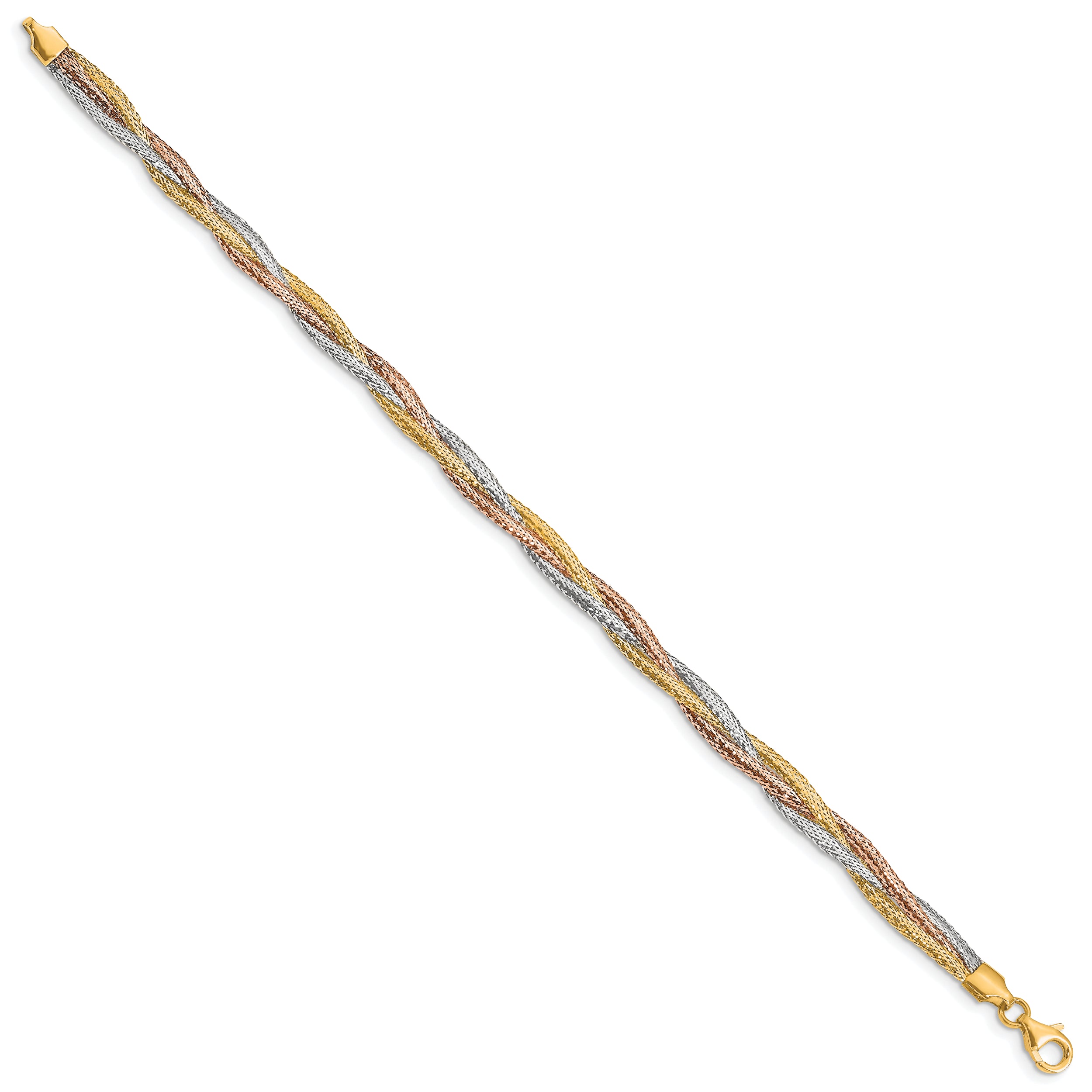 14K Yellow & Rhodium W/ Wht And Rose Gold Plating Stretch Bracelet
