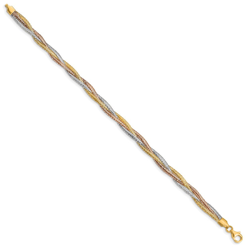 14K Yellow & Rhodium W/ Wht And Rose Gold Plating Stretch Bracelet