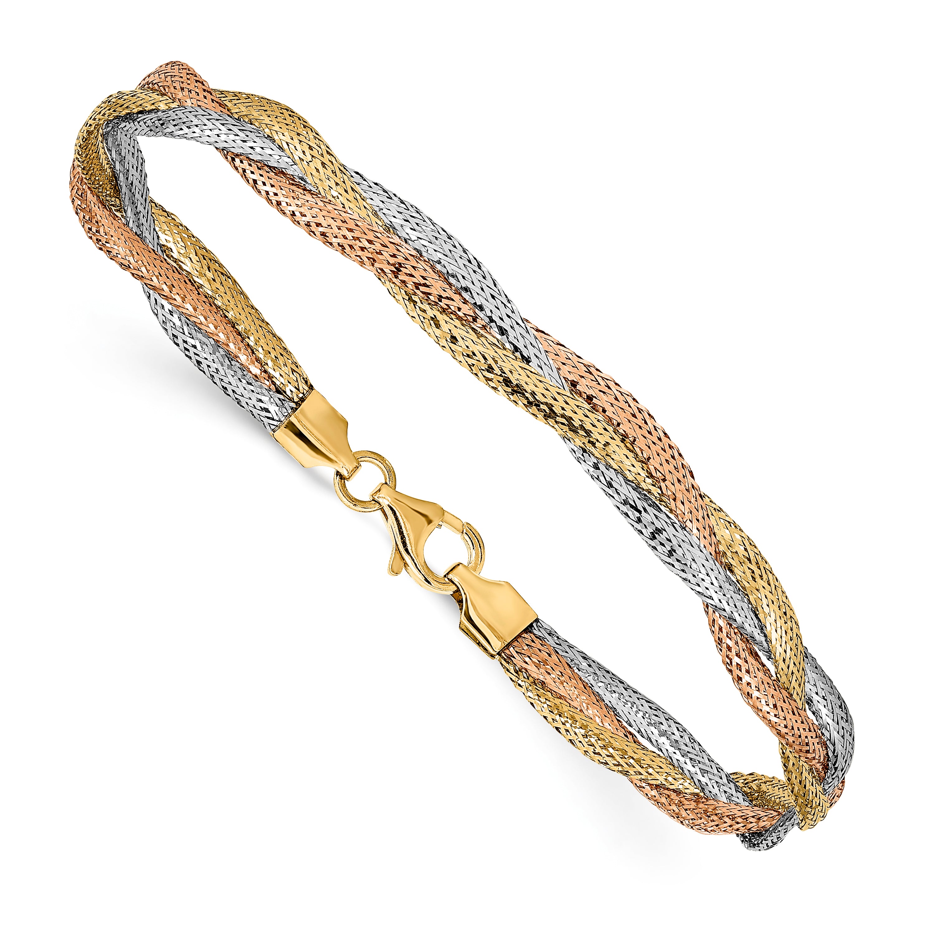 14K Yellow & Rhodium W/ Wht And Rose Gold Plating Stretch Bracelet