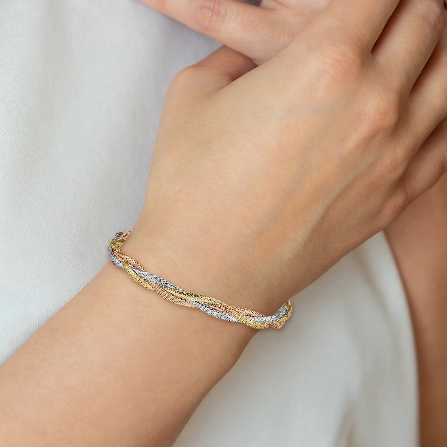 14K Yellow & Rhodium W/ Wht And Rose Gold Plating Stretch Bracelet