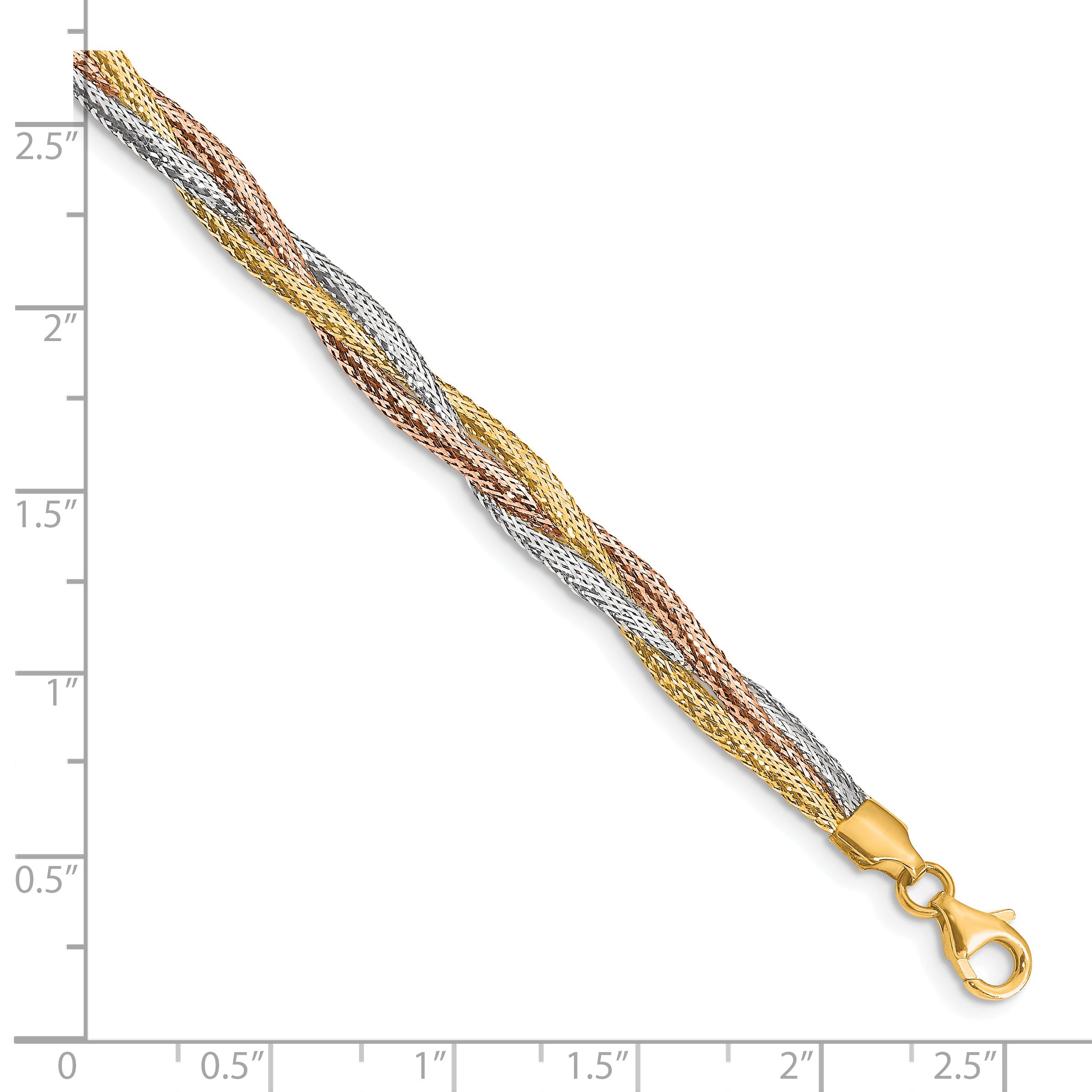 14K Yellow & Rhodium W/ Wht And Rose Gold Plating Stretch Bracelet