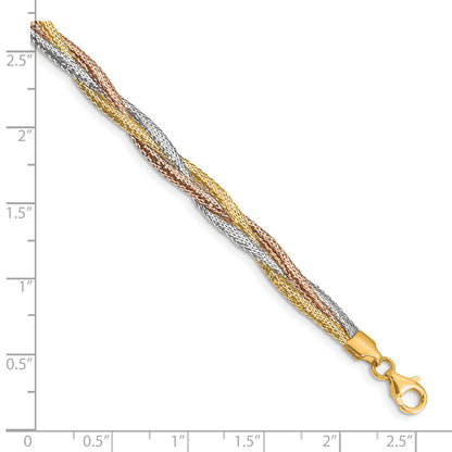 14K Yellow & Rhodium W/ Wht And Rose Gold Plating Stretch Bracelet