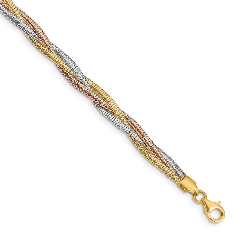14K Yellow & Rhodium W/ Wht And Rose Gold Plating Stretch Bracelet