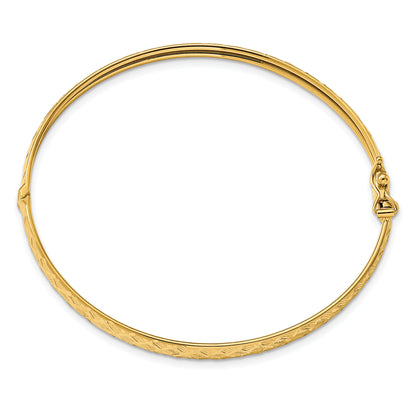 14K Yellow Gold Polished And Diamond Cut Hinged Bangle